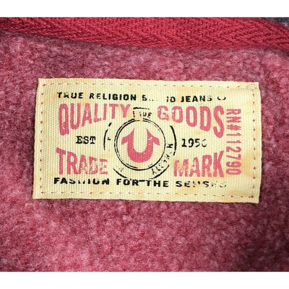 True Religion Atwater Village Hoodie Sweatshirt Mens Medium Red Pullover USA - Picture 5 of 12